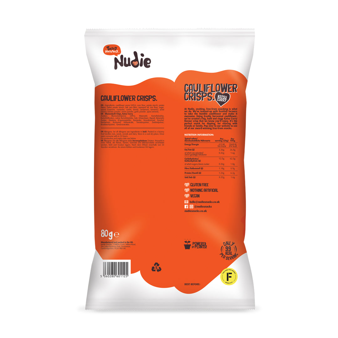 Nudie Snacks Cauliflower Crisps Katsu Curry Sharing Bag